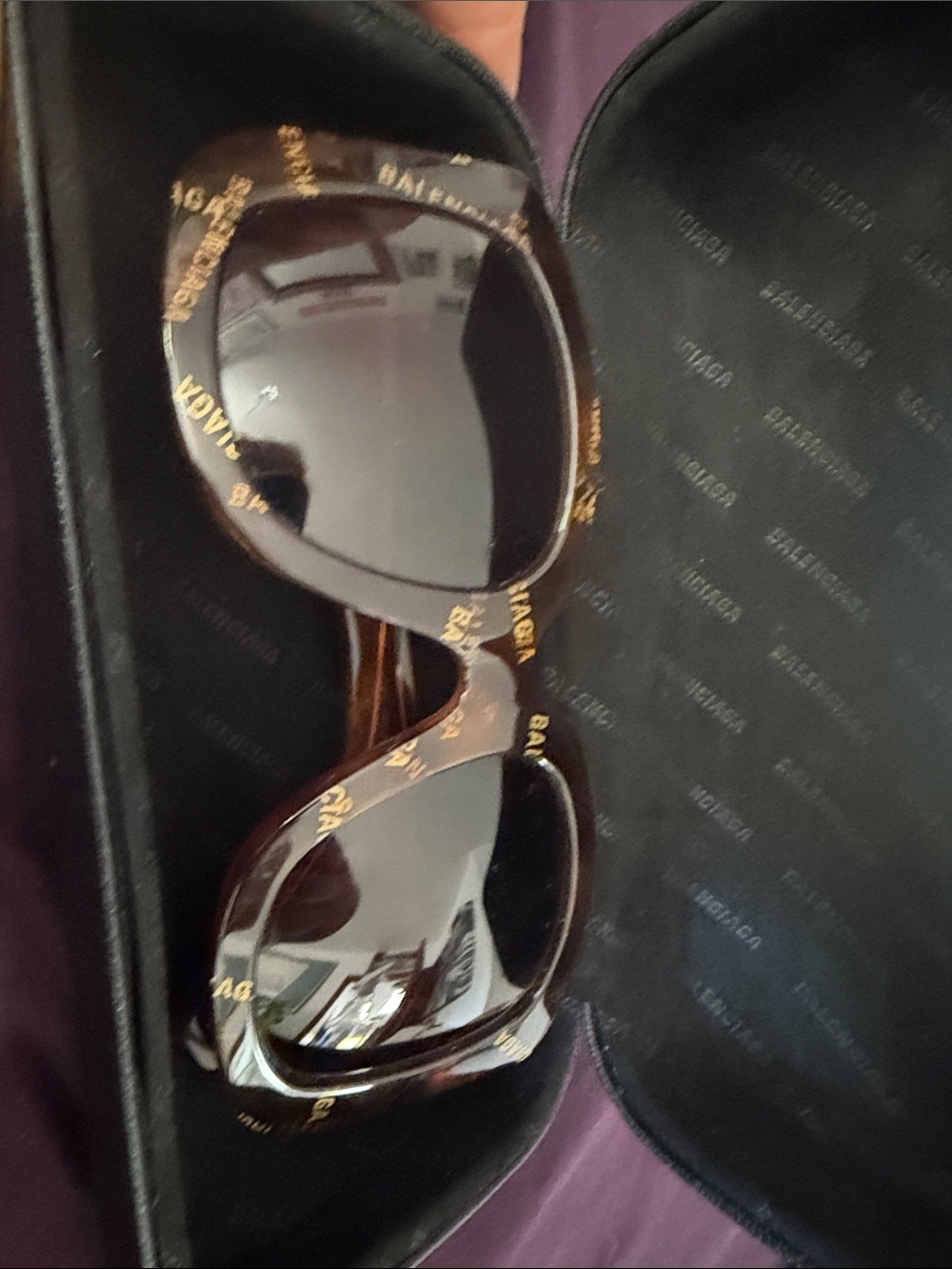 Balenciaga Black and Gold Logo Oversized Women's Sunglasses